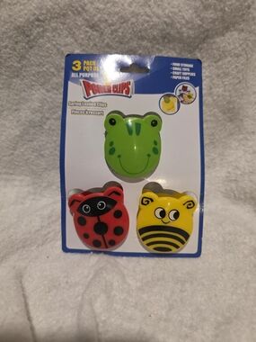 Kids Animal Spring-Loaded Clips - Green Frog, Red Ladybug, Yellow Bee
